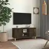 Image de Meuble Tv Avec Pieds En Bois Solide Chêne Fumé 103,5x35x50 Cm Vidaxl