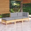 Image de vidaXL Salon de jardin 3 pcs avec coussins gris Bois de pin massif 3096279