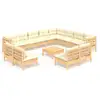 Image de Vidaxl salon de jardin 13 pcs avec coussins crème bois de pin solide