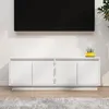 Image de vidaXL Meuble TV Blanc 110x34x40 cm Bois de pin massif