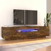 Image de vidaXL Meuble TV avec lumières LED Chêne fumé 160x35x40 cm meuble TV avec lumière LED support tv armoire média meuble TV 815726