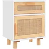 Image de Table De Chevet Blanc Bois De Pin Massif Et Rotin Naturel Vidaxl