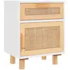 Image de Vidaxl table de chevet blanc bois de pin massif et rotin naturel