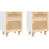Image de Vidaxl tables de chevet 2pcs blanc bois de pin massif et rotin naturel