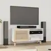 Image de Meuble Tv Blanc 80x30x40 Cm Bois De Pin Massif Et Rotin Naturel Vidaxl