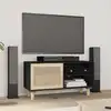 Image de Meuble Tv Noir 80x30x40 Cm Bois De Pin Massif Et Rotin Naturel Vidaxl