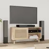 Image de Meuble Tv Marron 80x30x40cm Bois De Pin Massif Et Rotin Naturel Vidaxl