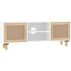 Image de Meuble Tv Blanc 105x30x40cm Bois De Pin Massif Et Rotin Naturel Vidaxl