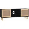 Image de Meuble Tv Noir 105x30x40cm Bois De Pin Massif Et Rotin Naturel Vidaxl