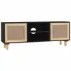 Image de Vidaxl meuble tv noir 105x30x40cm bois de pin massif et rotin naturel