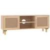 Image de Meuble Tv Marron 105x30x40 Cm Bois De Pin Massif Rotin Naturel Vidaxl