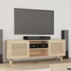 Image de 345617 vidaXL Meuble TV Marron 105x30x40 cm Bois de pin massif rotin naturel