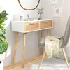 Image de vidaXL Table console Blanc 80x30x75 cm Bois massif pin /rotin naturel 345624