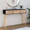 Image de Table Console Noir 105x30x75 Cm Bois Massif Pin /rotin Naturel Vidaxl