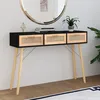Image de vidaXL Table console Noir 105x30x75 cm Bois massif pin /rotin naturel 345628