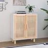 Image de Buffet Blanc 60x30x70 Cm Bois De Pin Massif Et Rotin Naturel Vidaxl