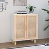 Image de vidaXL Buffet Blanc 60x30x70 cm Bois de pin massif et rotin naturel 345630