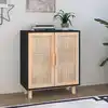 Image de Buffet Noir 60x30x70 Cm Bois De Pin Massif Et Rotin Naturel Vidaxl
