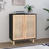 Image de vidaXL Buffet Noir 60x30x70 cm Bois de pin massif et rotin naturel 345631