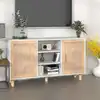Image de Buffet Blanc 105x30x60 Cm Bois De Pin Massif Et Rotin Naturel Vidaxl