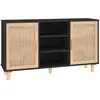 Image de Buffet Noir 105x30x60 Cm Bois De Pin Massif Et Rotin Naturel Vidaxl