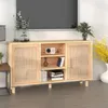 Image de vidaXL Buffet Marron 105x30x60 cm Bois de pin massif et rotin naturel 345641