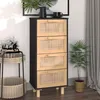 Image de vidaXL Buffet Noir 40x30x90 cm Bois de pin massif et rotin naturel 345643