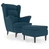 Image de Fauteuil À Oreilles Avec Tabouret Bleu Velours Vidaxl