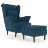 Image de Vidaxl fauteuil à oreilles avec tabouret bleu velours
