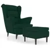 Image de Fauteuil À Oreilles Avec Tabouret Vert Foncé Velours Vidaxl