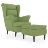 Image de Fauteuil À Oreilles Avec Tabouret Vert Clair Velours Vidaxl