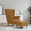 Image de Fauteuil À Oreilles Avec Tabouret Marron Velours Vidaxl