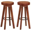 Image de Tabourets De Bar 2 Pcs Cuir Véritable Et Bois D'acacia Solide Vidaxl