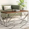Image de Table Basse Argenté Inox Et Bois De Mélèze Massif Vidaxl