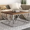 Image de Table Basse Argenté Inox Et Bois De Mélèze Massif Vidaxl