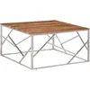 Image de Table Basse Argenté Acier Inoxydable Et Bois Massif D'acacia Vidaxl