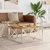 Image de Table Basse Argenté Acier Inoxydable Et Bois Massif D'acacia Vidaxl