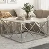 Image de Table Basse Argenté Acier Inoxydable Et Verre Trempé Vidaxl
