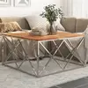 Image de Table Basse Argenté Acier Inoxydable Et Bois Massif D'acacia Vidaxl