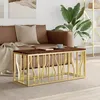 Image de Table Basse Doré Acier Inoxydable Et Bois Massif Récupération Vidaxl