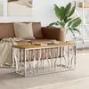 Image de Table Basse Argenté Acier Inoxydable Et Bois Massif D'acacia Vidaxl