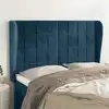 Image de Tête De Lit Avec Oreilles Bleu Foncé 147x23x118/128 Cm Velours Vidaxl
