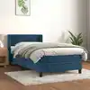 Image de Sommier À Lattes De Lit Et Matelas Bleu Foncé 80x200 Cm Velours Vidaxl