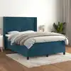 Image de Sommier À Lattes De Lit Et Matelas Bleu Foncé 140x190cm Velours Vidaxl