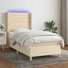 Image de Sommier À Lattes De Lit Matelas Et Led Crème 90x190 Cm Tissu Vidaxl