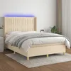 Image de Sommier À Lattes De Lit Matelas Et Led Crème 140x190 Cm Tissu Vidaxl