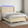 Image de Sommier À Lattes De Lit Matelas Et Led Crème 140x190 Cm Tissu Vidaxl