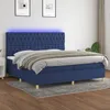 Image de Sommier À Lattes De Lit Et Matelas Et Led Bleu 200x200 Cm Tissu Vidaxl