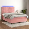 Image de Sommier À Lattes De Lit Matelas Et Led Rose 140x190 Cm Velours Vidaxl