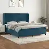 Image de Sommier À Lattes De Lit Et Matelas Bleu Foncé 160x200cm Velours Vidaxl